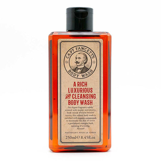 Bottle of Captain Fawcett body wash shower gel