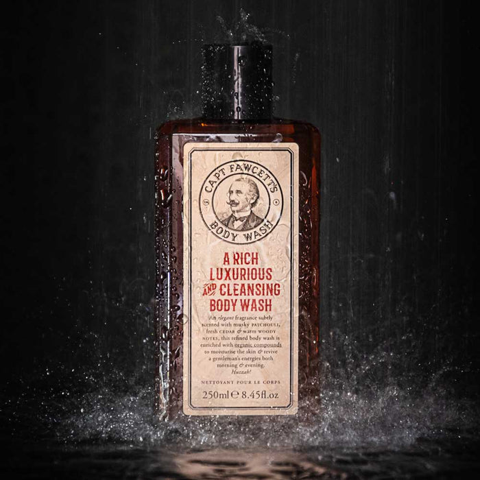 Bottle of Captain Fawcett body wash shower gel