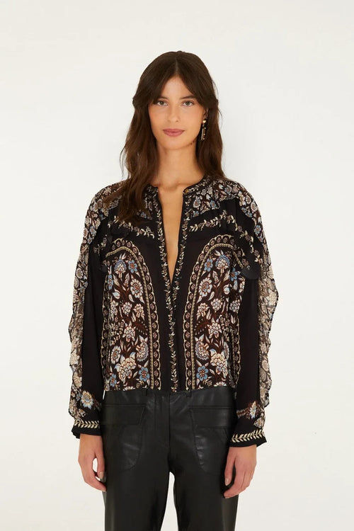 Farm Rio Daniela Longe Sleeve Top in Black