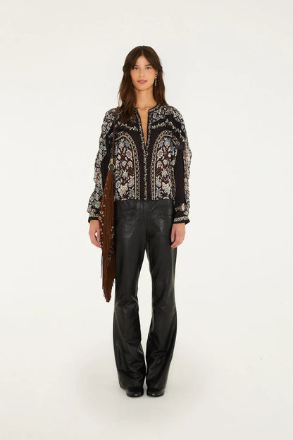 Farm Rio Daniela Longe Sleeve Top in Black