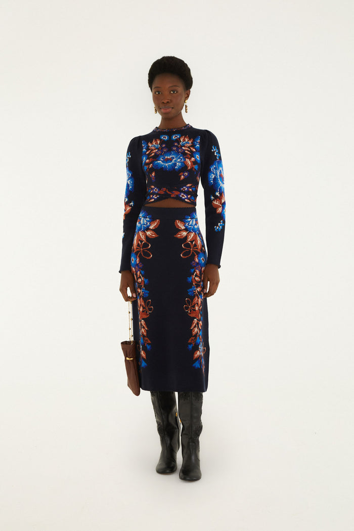 BOW GARDEN KNIT MIDI SKIRT