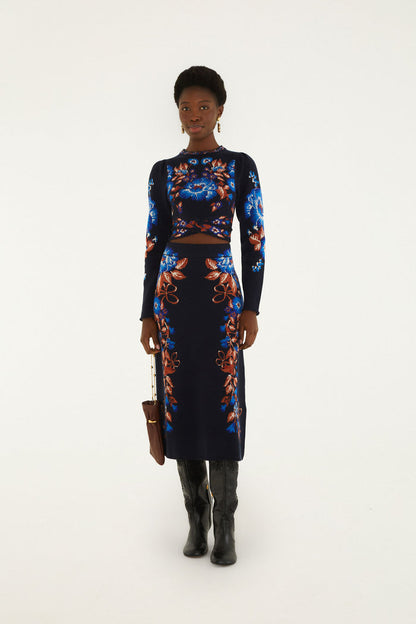 BOW GARDEN KNIT MIDI SKIRT