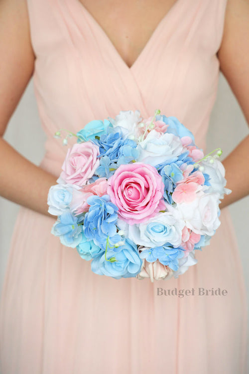Faux Wedding Bouquet in Pink and Blue - $39.50 | Candy Pink Collection
