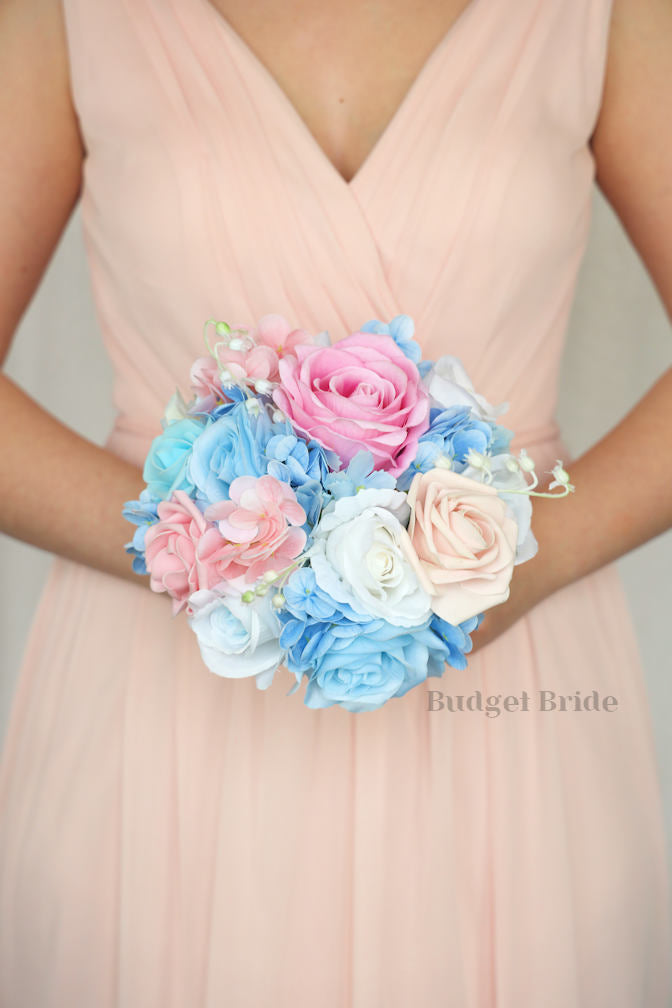 Faux Wedding Bouquet in Pink and Blue - $58.50 | Candy Pink Collection