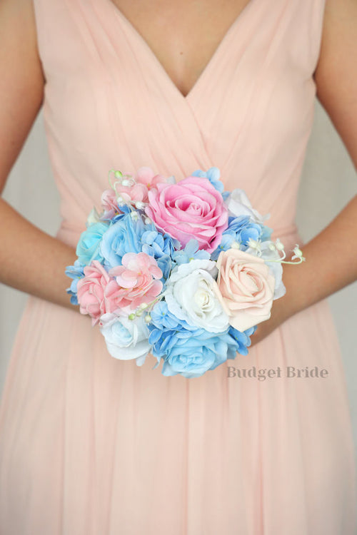 Faux Wedding Bouquet in Pink and Blue - $58.50 | Candy Pink Collection
