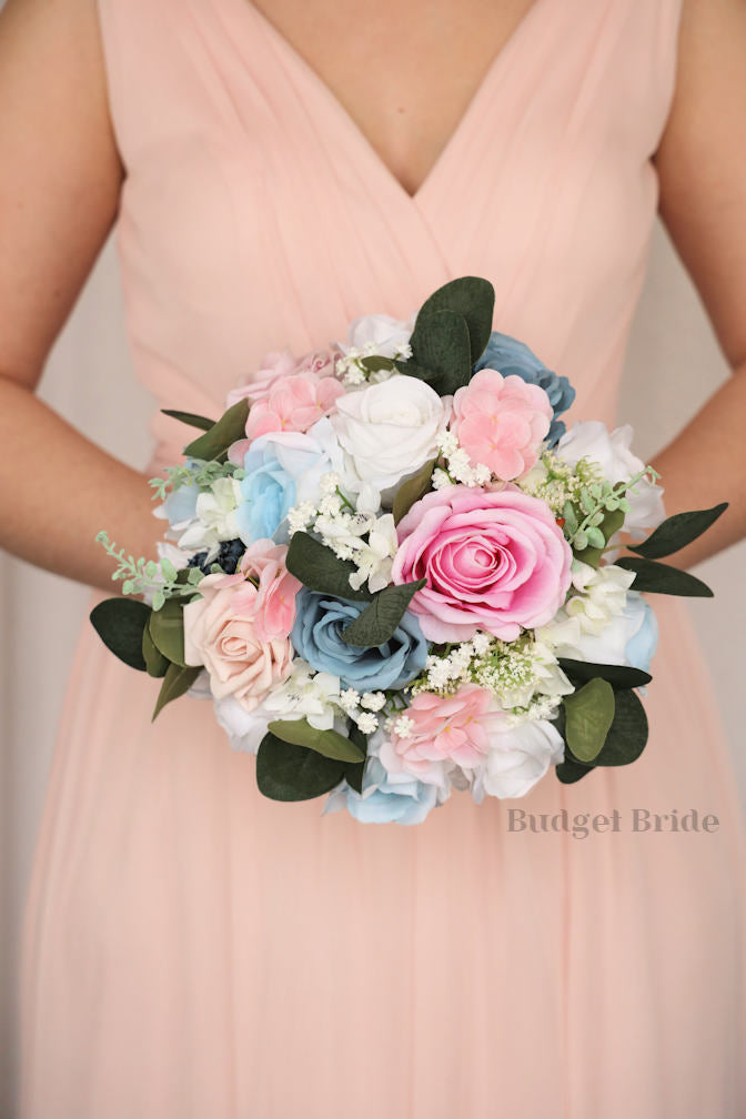 Faux Wedding Bouquet in Pink and Blue - $65.00 | Enoch Collection