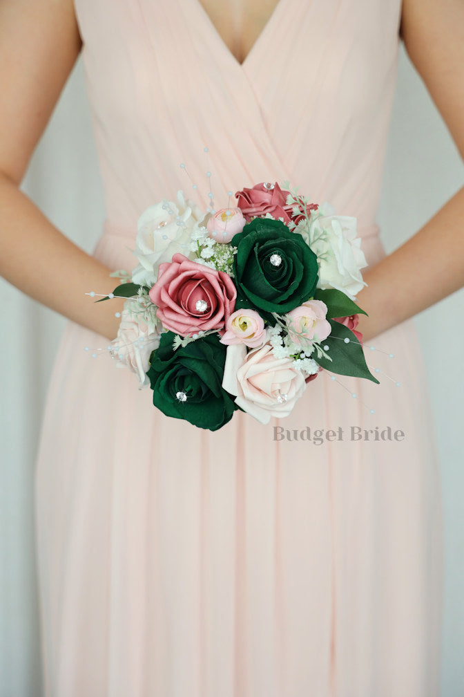 Faux Wedding Bouquet in Pink and Green - $39.50 | Airway Collection