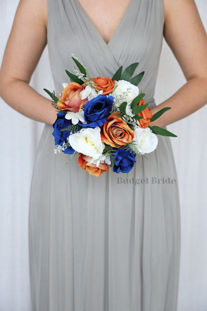 Faux Wedding Bouquet in Royal Blue and Orange - $58.50 | Duke Collection