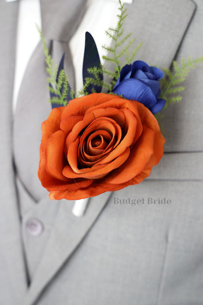 Faux Wedding Bouquet in Royal Blue and Orange - $58.50 | Duke Collection