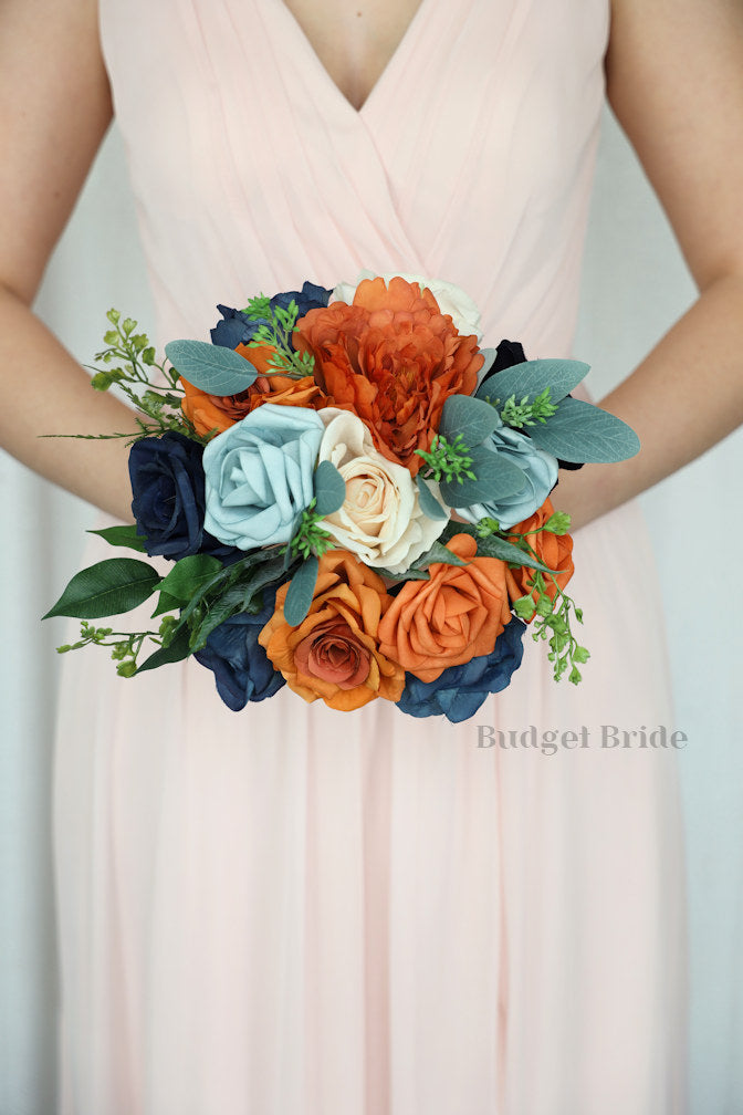 Faux Wedding Bouquet in Terracotta and Blue - $170.00 | Basalt Collection