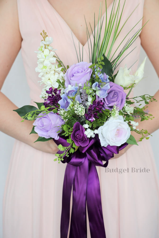 Faux Wedding Bouquet with Purple Wildflowers  - $170.00 | Violet Collection