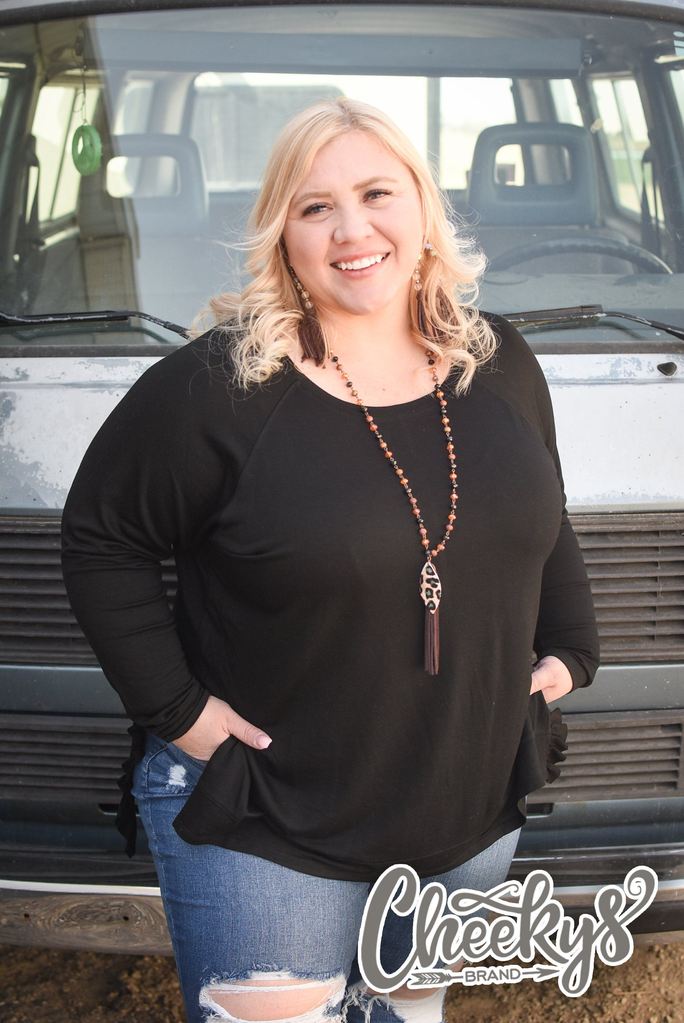 Feather Ruffle Side top BLACK