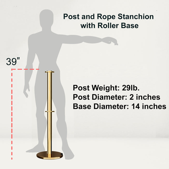 Flat Top Dual Rope Stanchion with Roller Base - Montour Line CELineD - Crowd Control Warehouse
