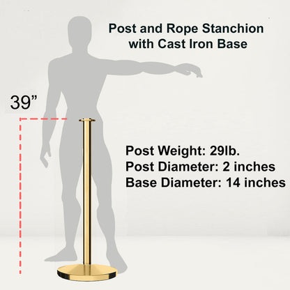 Flat Top Post and Rope Stanchion with Cast Iron Base - Montour Line CILine - Crowd Control Warehouse