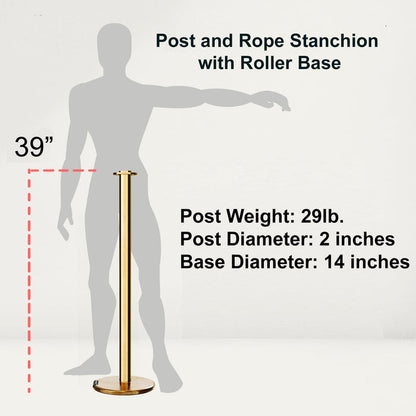 Flat Top Post and Rope Stanchion with Roller Base - Montour Line CELine - Crowd Control Warehouse