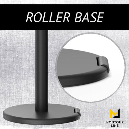 Flat Top Post and Rope Stanchion with Roller Base - Montour Line CELine - Crowd Control Warehouse