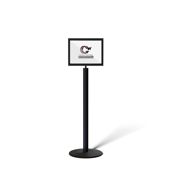 Floor Standing Sign Frame, Black Post, Steel Low Profile Base - Crowd Control Warehouse