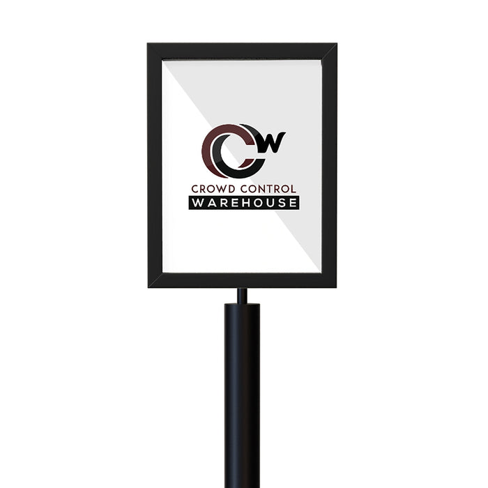 Floor Standing Sign Frame, Black Post, Steel Low Profile Base - Crowd Control Warehouse