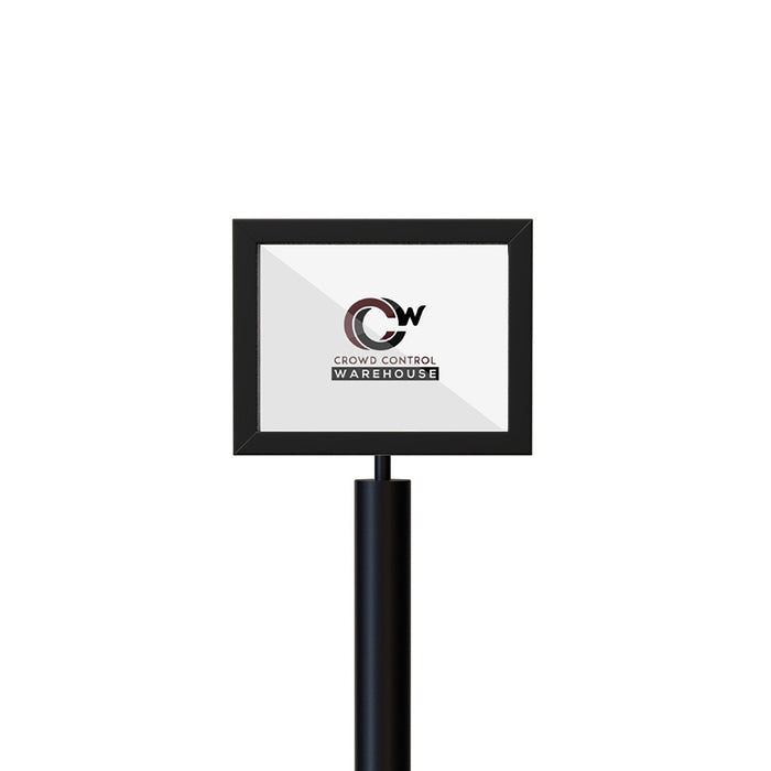 Floor Standing Sign Frame, Black Post, Steel Low Profile Base - Crowd Control Warehouse