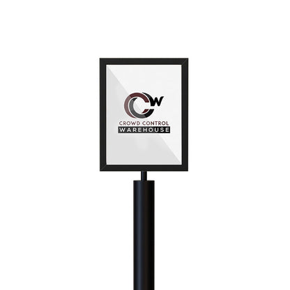 Floor Standing Sign Frame, Black Post, Steel Low Profile Base - Crowd Control Warehouse