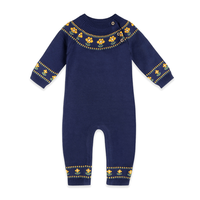 Floral Fair Isle Knit Baby Jumpsuit, Organic Cotton