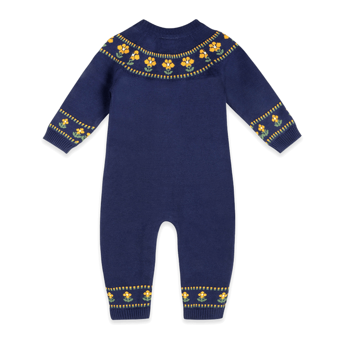 Organic Cotton Floral Fair Isle Knit Baby Jumpsuit, Back