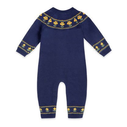 Organic Cotton Floral Fair Isle Knit Baby Jumpsuit, Back