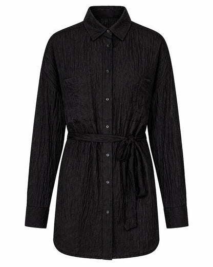 Outline image of Seersucker Gauze Flowy Shirt - Black