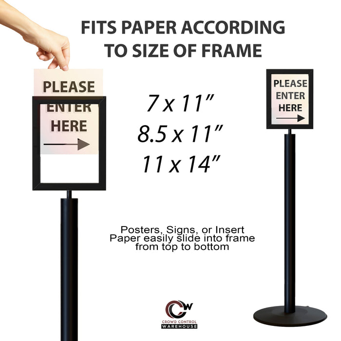 FSX200 Floor Standing Sign Frame, Low profile Base, 11 inches by 14 inches Sign Frame - Montour Line FSLine - Crowd Control Warehouse