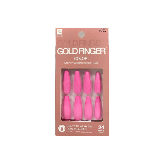 #Gc02 Gold Finger Solid Color Nails 24 Pcs