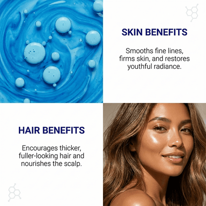 copper peptide smooths fine lines, firms skin, restores youthful radiance, encourages thicker, fuller-looking hair, and nourishes the scalp
