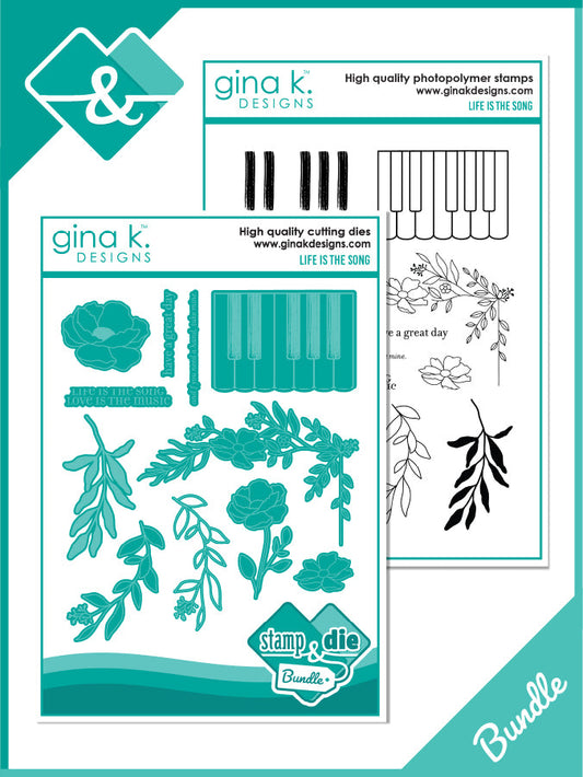 Gina K. Designs - BUNDLE - Stamp, Stencil & Dies - Life Is The Song. Set by Lisa Hetrick. . Available at Embellish Away located in Bowmanville Ontario Canada.