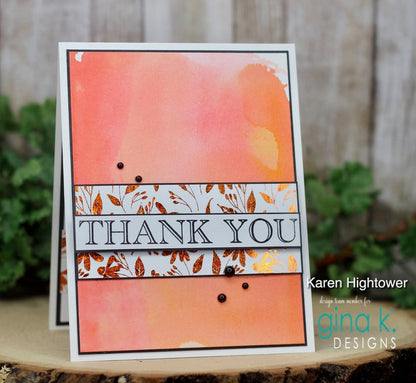 Gina K. Designs - Poly-Glaze Foiling Sheets - Cone Flower Garden. The new Poly-Glaze Foiling Sheets are a fun way to add foil to your paper crafting projects! Available at Embellish Away located in Bowmanville Ontario Canada. Example by brand ambassador.
