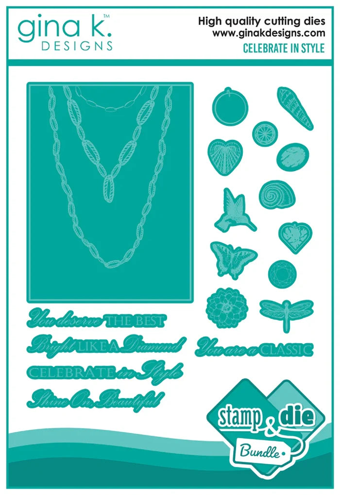 Gina K. Designs - Stamp &amp; Die Set - Celebrate in Style. Set by Melanie Munchinger. Available at Embellish Away located in Bowmanville Ontario Canada.