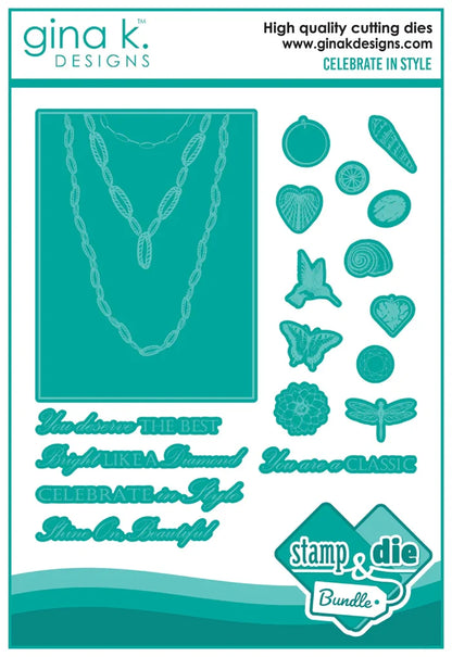 Gina K. Designs - Stamp &amp; Die Set - Celebrate in Style. Set by Melanie Munchinger. Available at Embellish Away located in Bowmanville Ontario Canada.