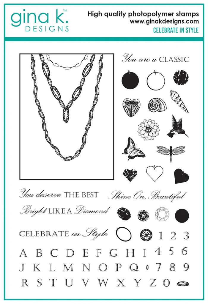 Gina K. Designs - Stamp &amp; Die Set - Celebrate in Style. Set by Melanie Munchinger. Available at Embellish Away located in Bowmanville Ontario Canada.