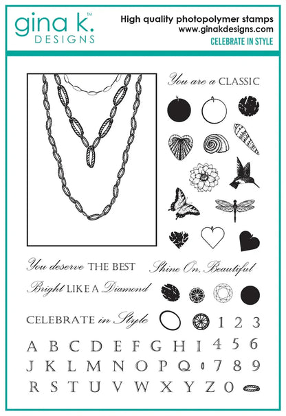 Gina K. Designs - Stamp &amp; Die Set - Celebrate in Style. Set by Melanie Munchinger. Available at Embellish Away located in Bowmanville Ontario Canada.