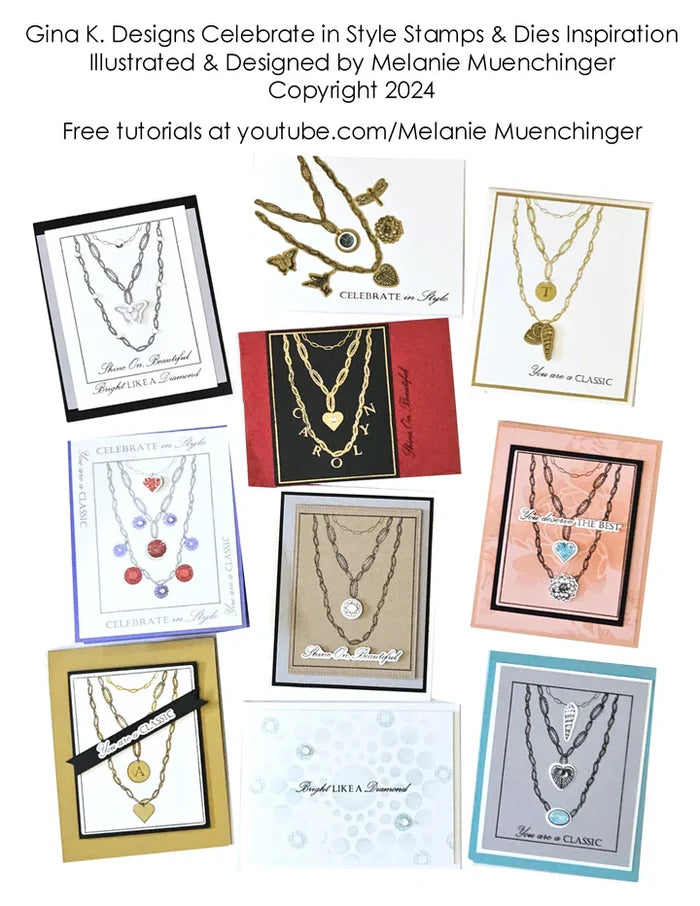 Gina K. Designs - Stamp &amp; Die Set - Celebrate in Style. Set by Melanie Munchinger. Available at Embellish Away located in Bowmanville Ontario Canada. Illustration and design by Melanie Muenchinger for personal use only.