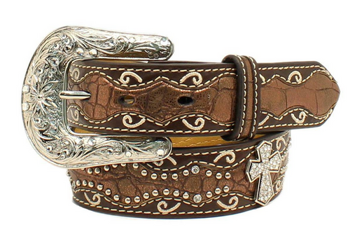 Girls Ariat Brown Western Belt with Cross Concho
