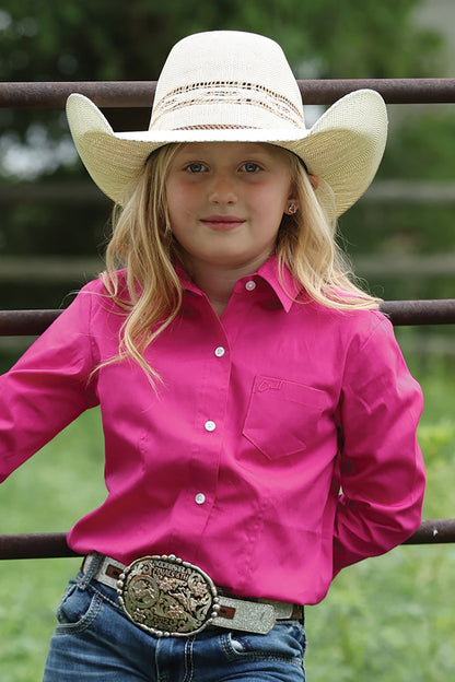 Girl's Cruel Hot Pink Solid Long Sleeve Button Shirt