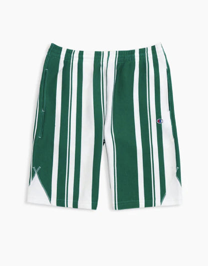 GRAPHIC STRIPE REVERSE WEAVE SHORTS WHITE/GREEN STRIPES