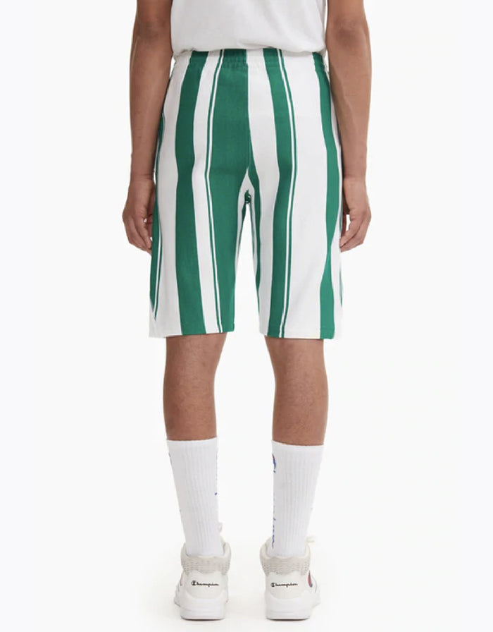 GRAPHIC STRIPE REVERSE WEAVE SHORTS WHITE/GREEN STRIPES