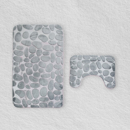 Gray Stone Bathroom Bath Mat Set