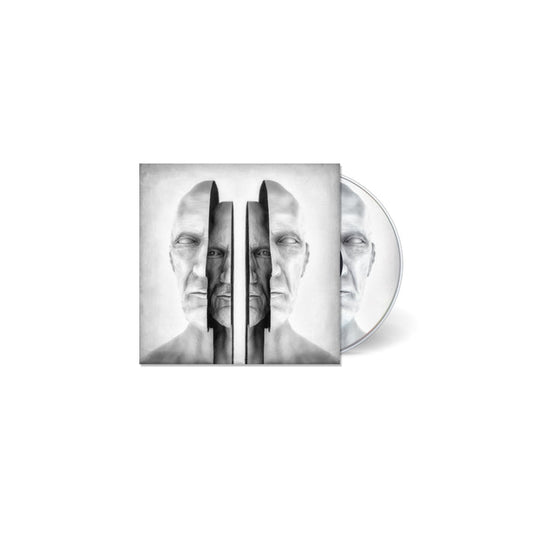 A CD case from GroundCulture featuring abstract grayscale art of an older mans face, mirrored and split by black bars on a white background. Praised by Kerrang, Life Wont Wait introduces a powerful new voice.