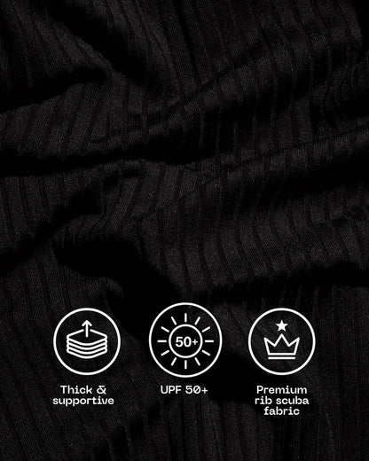 Fabric swatch of Halter Lifty - Contour Rib Black/Tawny