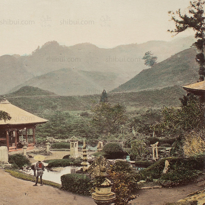 Hand Tinted Albumen of Dainichido Gardens | Antique Japanese Photograph