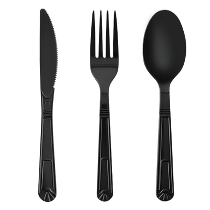 Heavy Duty Reusable Black Plastic Cutlery