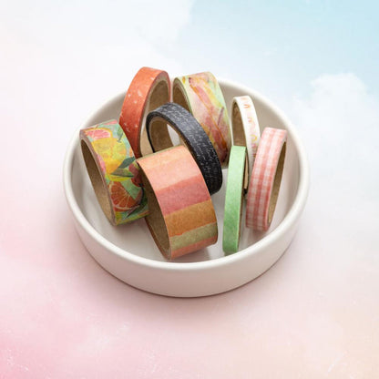 Heidi Swapp - Sun Chaser - Washi Tape Rolls 8/Pkg. this set includes 8 rolls, each roll containing 6 yards. Available at Embellish Away located in Bowmanville Ontario Canada.