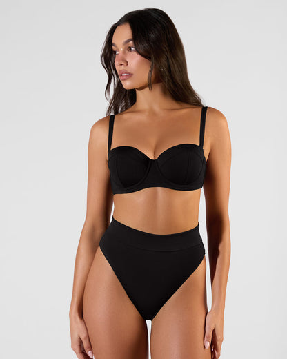 Front view of model wearing Hi Cut Adjustable Kini Bottom - Black