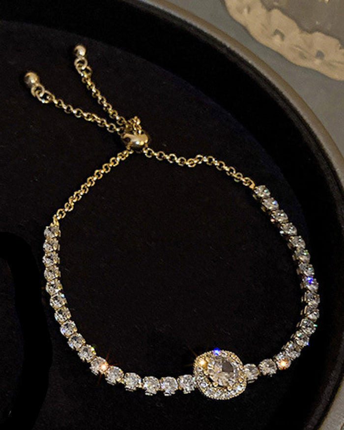 High Quality Shiny Zircon Adjustable Pull Chain Gold Plated Bracelet Fashion Jewelry For Women